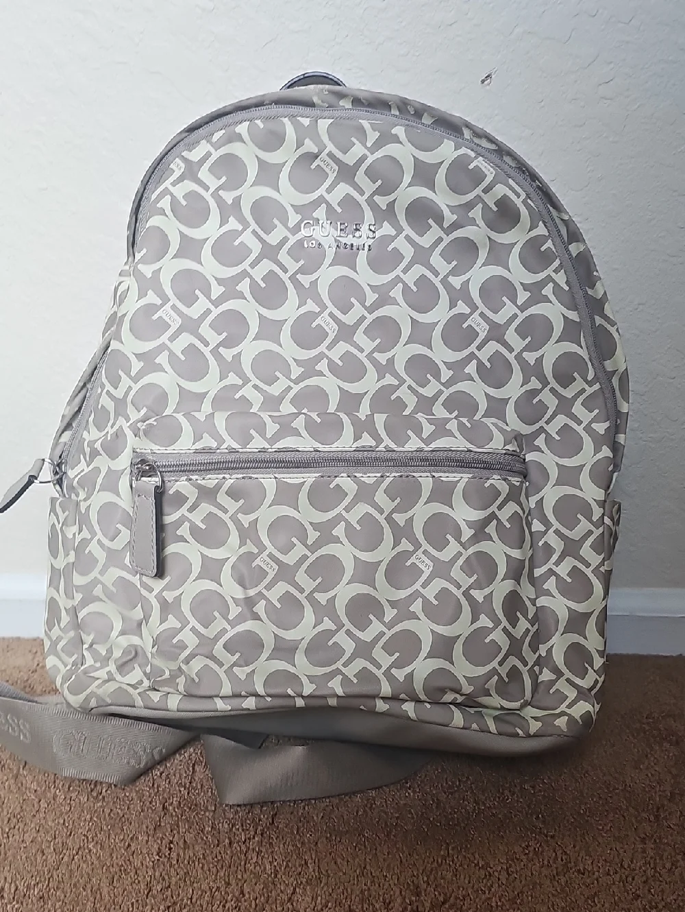 Guess Taupe and Cream Logo-Print Men's Backpack